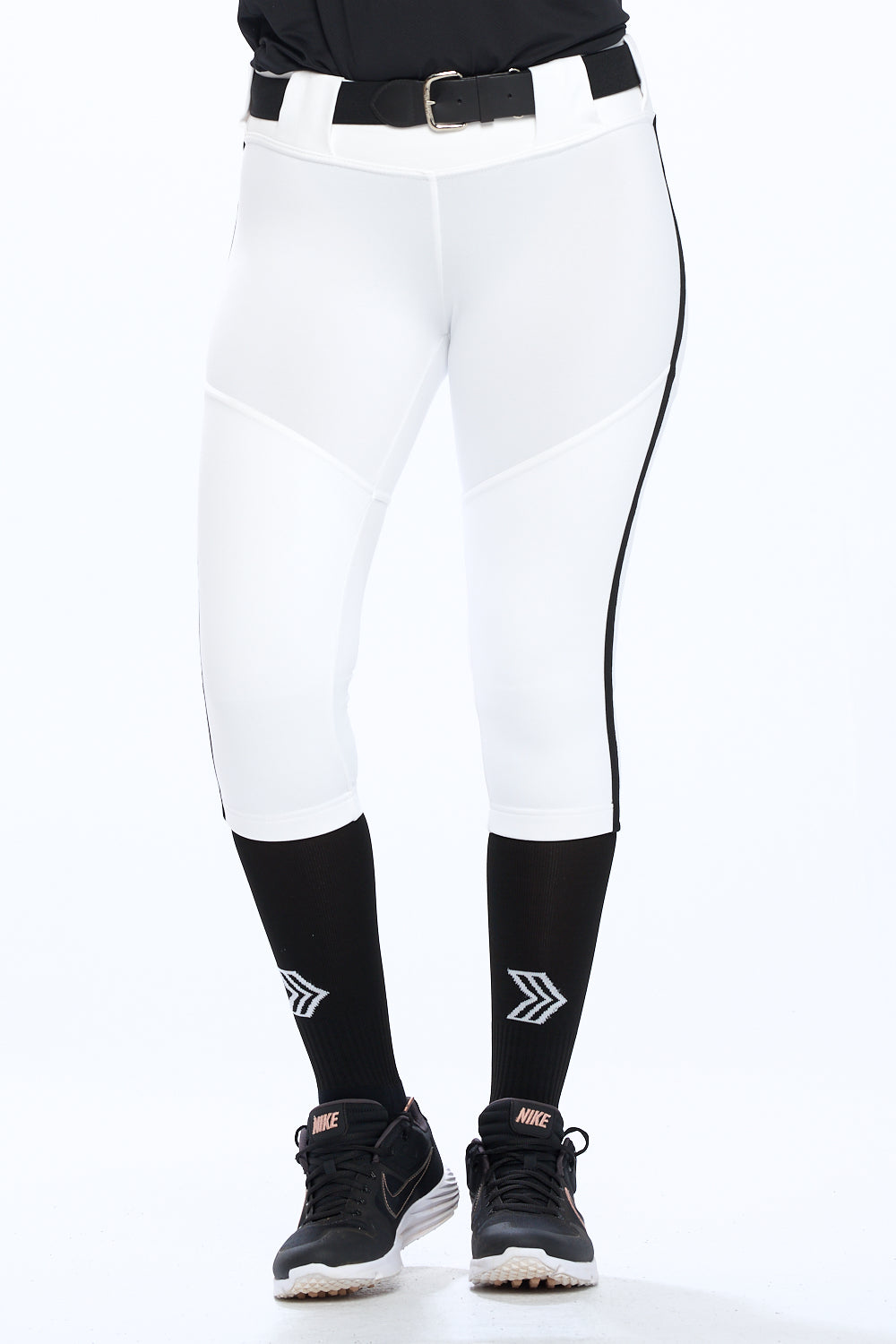 Softball Pant Beltloop White + Black Piping bellalete