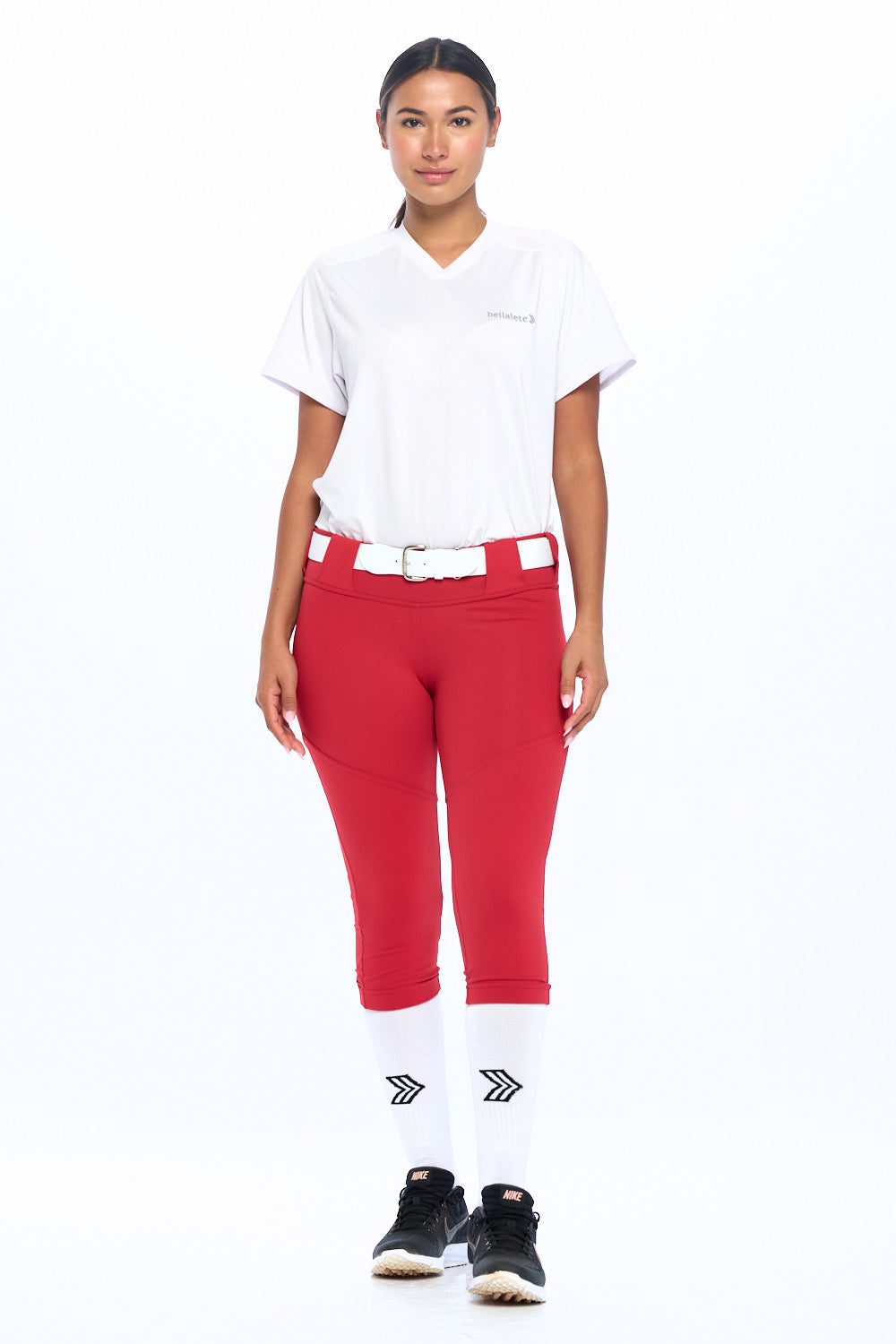 BELTED RED SOFTBALL PANTS WITH BRAID